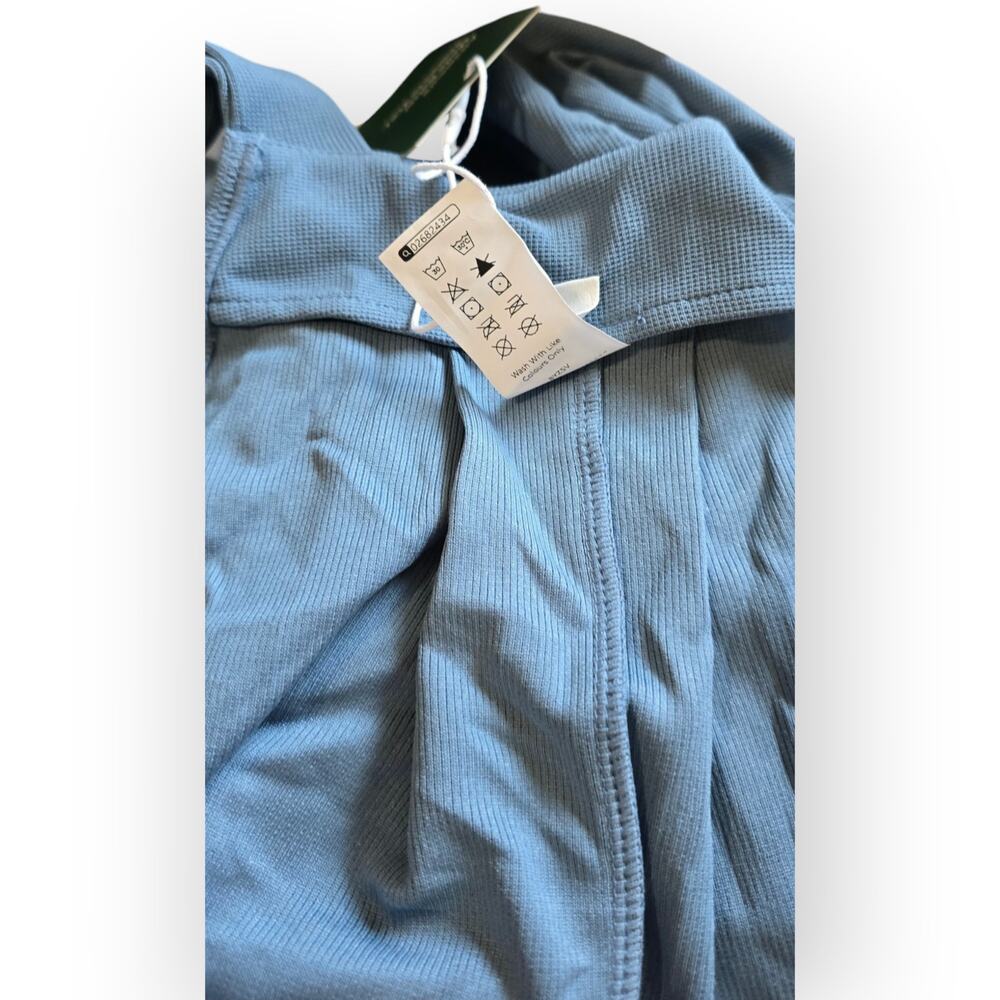 Halara Waffle Wide Leg Overalls Blue Pocket Jumpsuit L Casual Minimalist Lounge - Picture 8 of 11